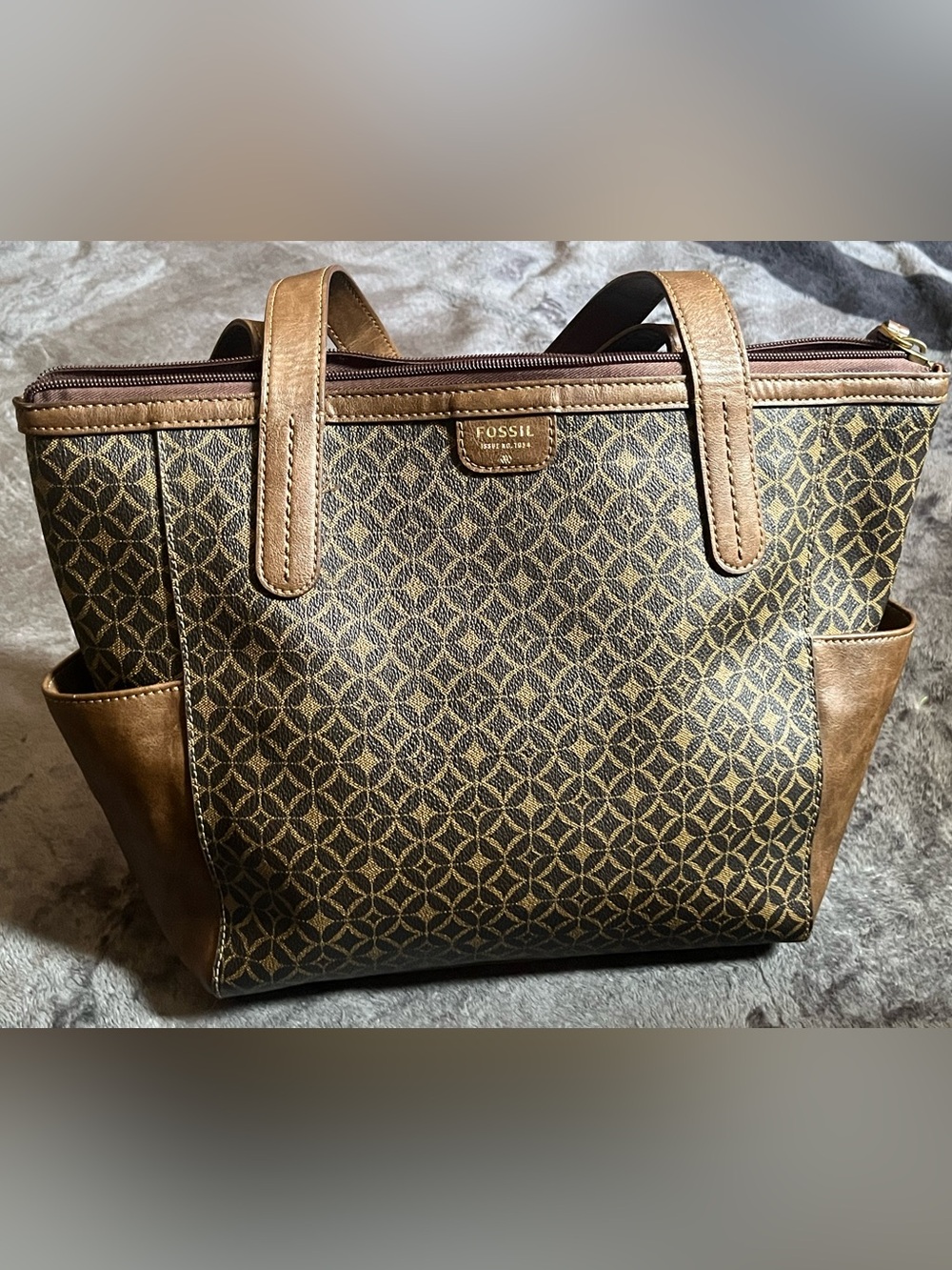Fossil Brown and Tan Geometric Tote